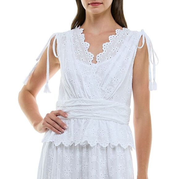 Taylor Womens Cotton Eyelet-Embroidered Tiered Dress 12 White - NWT - Picture 5 of 5